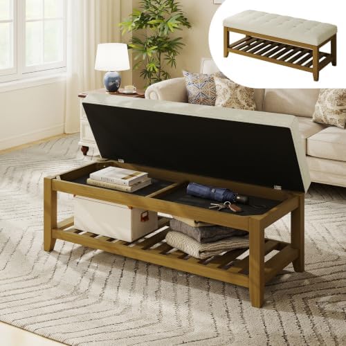 Befurtori Ottoman with Storage Bench, Linen Upholstered Bench by Befurtori