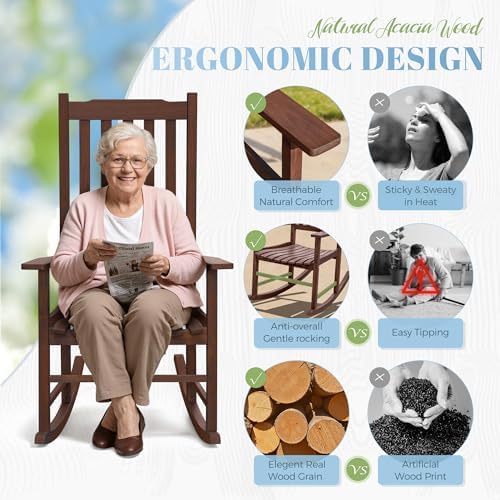 Flamaker Acacia Wood Outdoor Rocking Chairs Set of 2 - Image 5