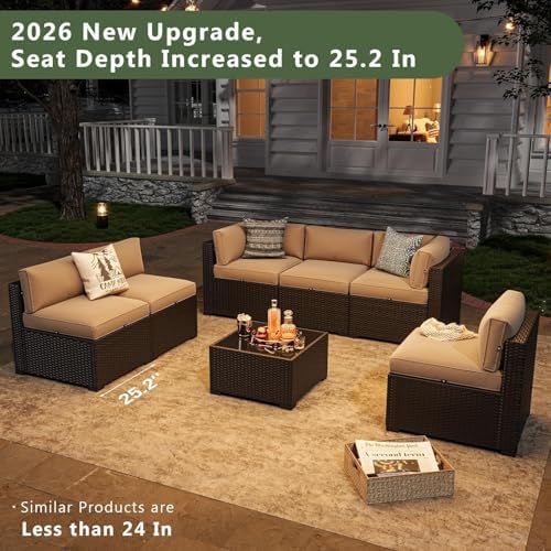 Aoxun 7 Piece Patio Furniture Set, Wicker Rattan Patio Sectional Sofa, Outdoor - Image 3