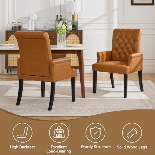 Dining Chair with Arms, PU Leather High Back Dining Room Chairs - Image 5
