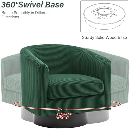 Pia Ricco Set of 2 Corduroy 360° Swivel Barrel Accent Chair Dark Green - Image 4