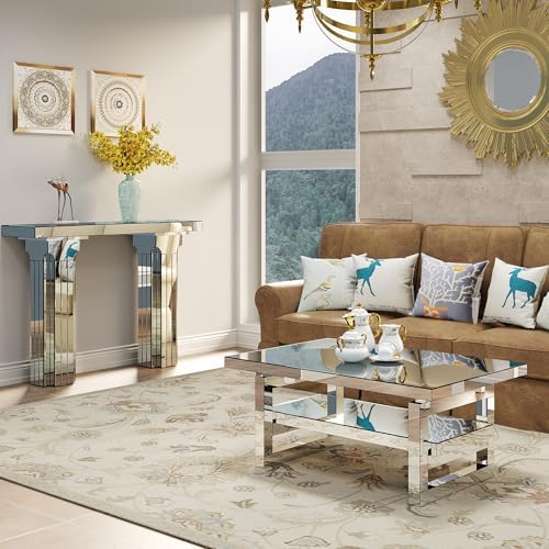 Silver Mirrored Console Table, 43.3" Rectangle Sofa Table - Image 5
