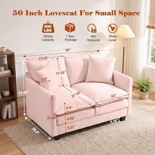 50'' Loveseat Sofa Set, Small Couch Set 2 Piece Cloud Love Seat - Image 2
