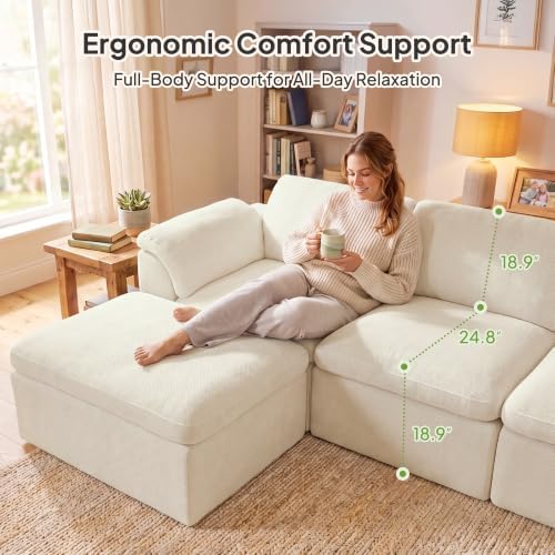 Welzona 112" Sofas for Living Room, Cloud Couch Modular Sectional Sofa Soft - Image 5