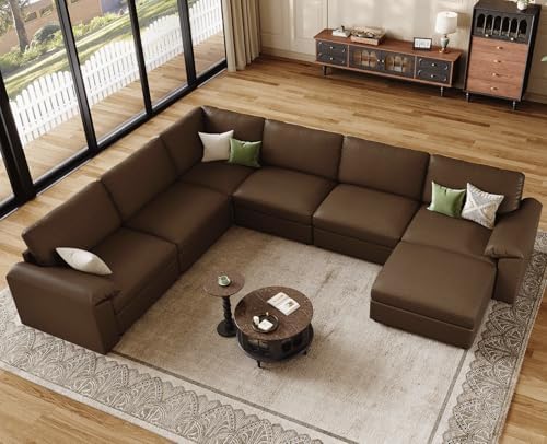 EASE MOOSE Faux Leather Couch, U Shaped Modular Sectional Sofa, Deep Brown - Image 3