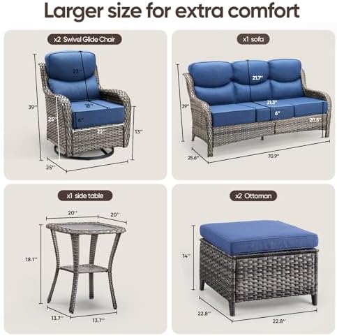 Swivel Patio Chairs Sofa Set of 6-6" Thick Cushion - Image 2
