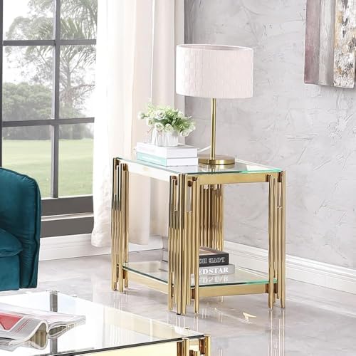 3 Piece Living Room Table Set, Rectangular Tempered Glass Coffee Table and End - Image 3