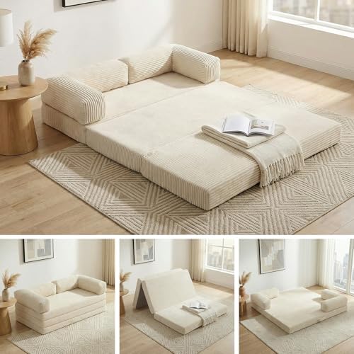 Convertible Sofa Bed Queen, 5-in-1 Tri-Fold Boneless Couch by NLDDTrailblazersTreasures
