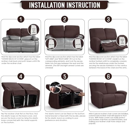 TAOCOCO Stretch Loveseat Recliner Covers 6 Piece, Dark Coffee - Image 6