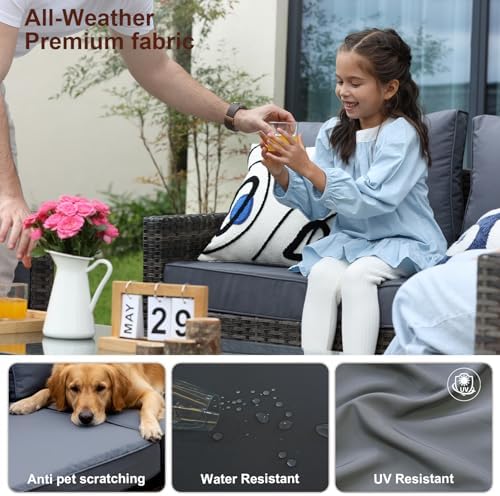 JOYURE 4-Piece Patio Furniture Set, Outdoor Wicker Patio Conversation Set - Image 6