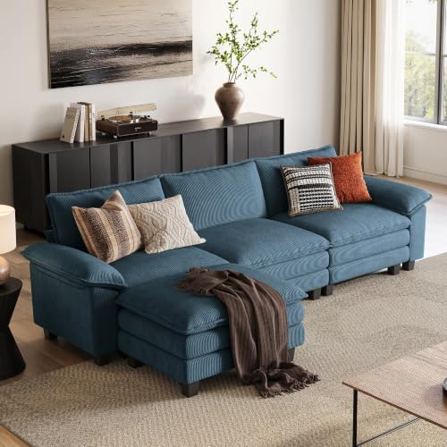 LINSY HOME 123'' Modular Sectional Sofa 3 Seat Couch Corduroy Cloud Couch by LINSYHOME