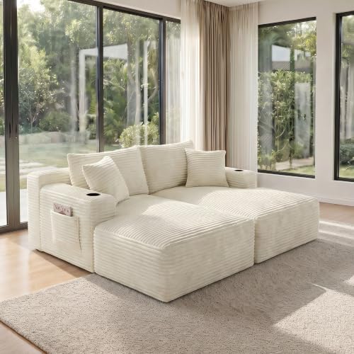 133" U-Shaped Modular Sectional Sofa, Corduroy Boneless Couch - Image 5