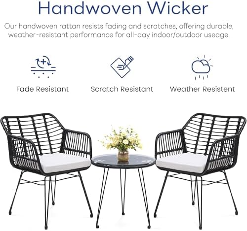 KROFEM 3 Piece Wicker Patio Bistro Furniture Set - Image 6