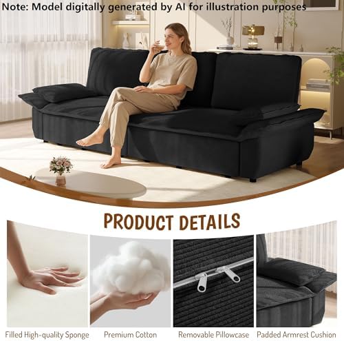 94.5" Sleeper Sofa Bed King Size, 3-in-1 Convertible Corduroy Couch - Image 6