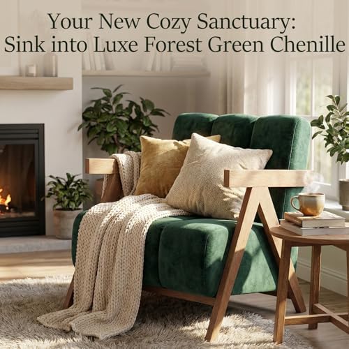 Modern Accent Chair Set of 2 for Living Room Bedroom, Comfy Chenille Reading - Image 5