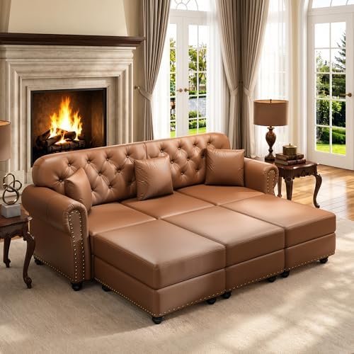82.6'' Faux Leather Chesterfield Sofa by SmartEdge