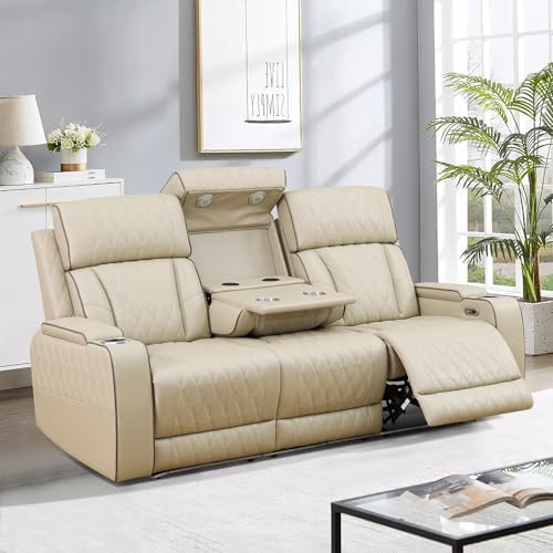Power Recliner Sofa with LED Lights, Leather Power Reclining Sofa, Living Room - Image 3
