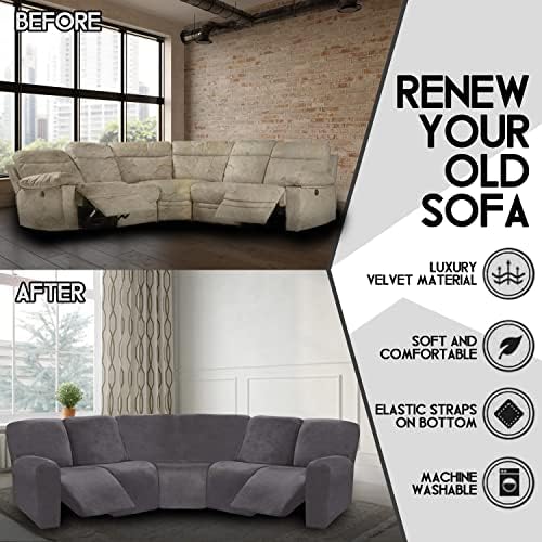ULTICOR 7-Piece Sectional Sofa Covers, Velvet Stretch Reclining Couch Covers - Image 3