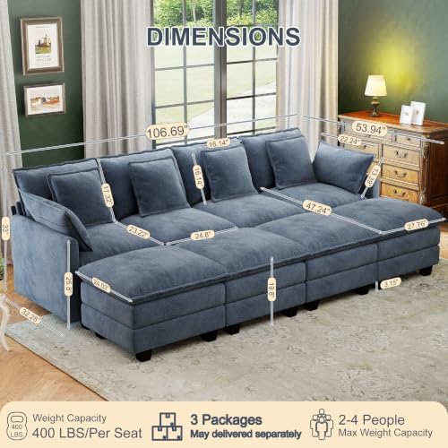 Hanherry 107" Cloud Couch Sectional Modular Sofa, Deep Seat Couches - Image 2