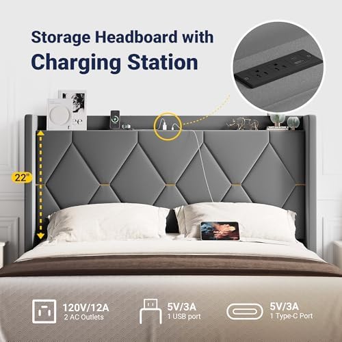 Allewie Queen Bed Frame with Storage Headboard & Smart Charging Station - Image 4