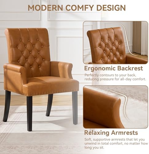 Dining Chair with Arms, PU Leather High Back Dining Room Chairs - Image 3