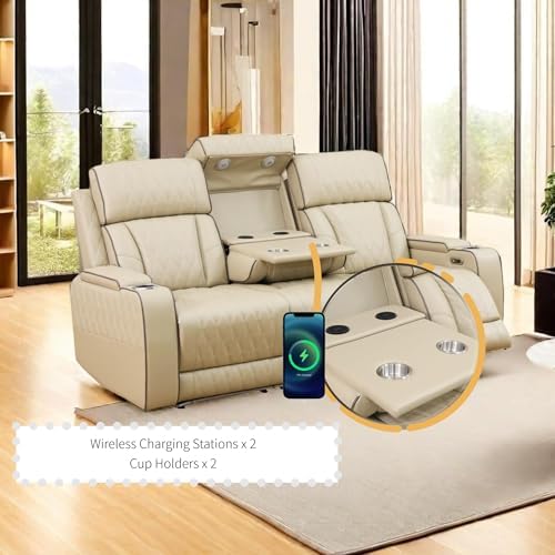 Power Recliner Set with LED Lights, Quilted Air Leather Reclining Set with USB - Image 4