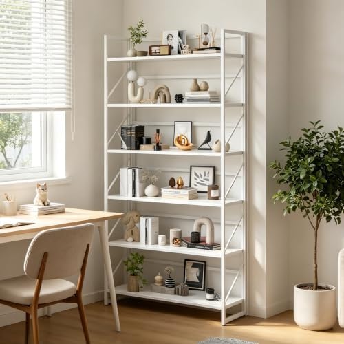 JSB 6 Tier No Assembly Folding Bookshelf, 30.7" Wide Foldable Storage Bookcase - Image 6