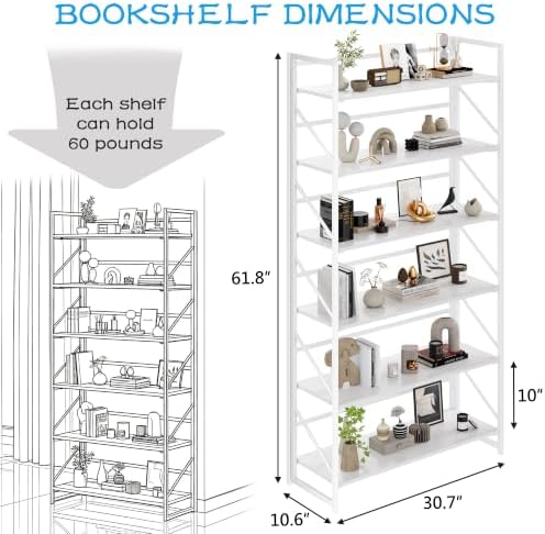JSB 6 Tier No Assembly Folding Bookshelf, 30.7" Wide Foldable Storage Bookcase - Image 3