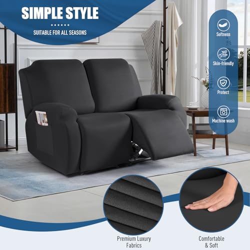 TAOCOCO Recliner Loveseat Slipcover, 2 Pieces Polyester Fabric Stretch Sofa - Image 2