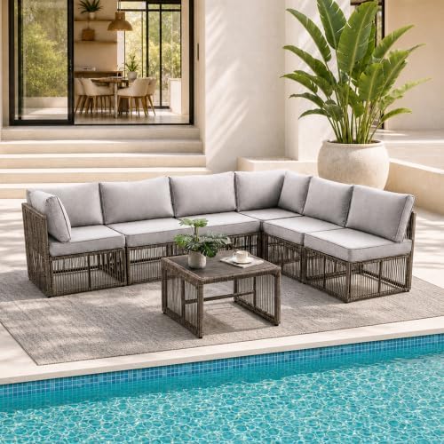 7 Piece Outdoor Small Patio Furniture Set, Wicker Sectional Furniture Set by OutdoorPatioFurnitureSet
