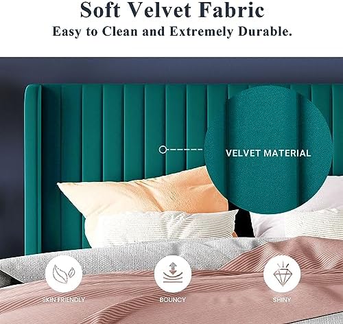Allewie Queen Size Bed Frame/Velvet Upholstered Platform Bed/Vertical Channel - Image 5