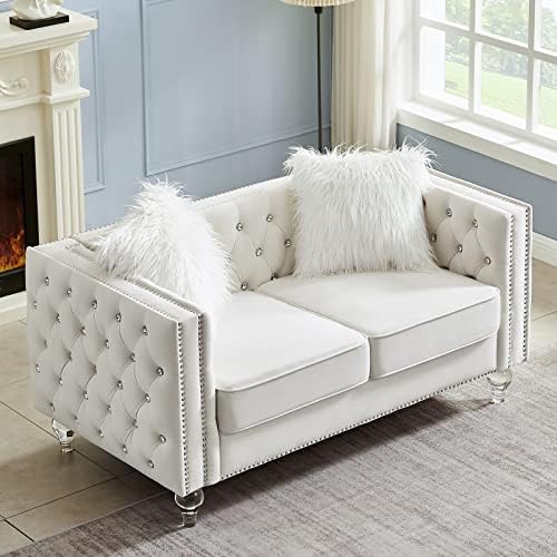 mikibama Velvet Loveseat with Buttons and Square Arms 59 Inch Tufted Sofa with by Mikibama