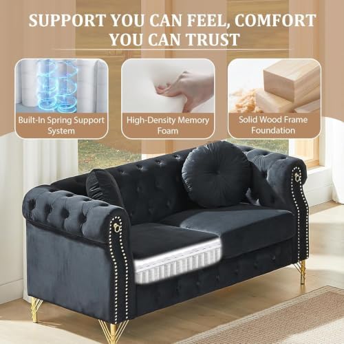 60.5" Velvet Chesterfield Loveseat Sofa - Image 4