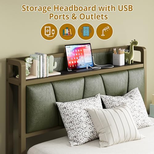 LIKIMIO Twin Bed Frame with Storage Headboard & Charging Station - Image 3