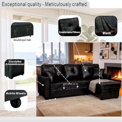 Eafurn Tufted Sectional Sleeper Sofa Pull Out Couch Bed - Image 7
