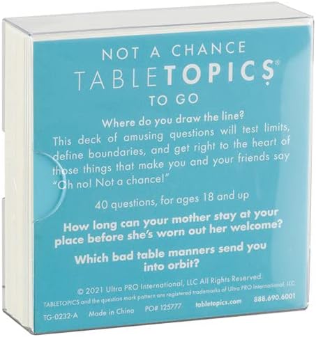 TableTopics Not a Chance to Go - 40 Fun-Filled Conversation Starter Cards to Play with Adult Friends, Amusing Questions About Personal Boundaries, Great for Game Night and Road Trips