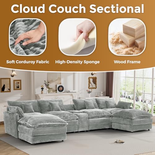 145" Cloud Couch Oversized U Shaped Light Grey Sectional Couches - Image 4