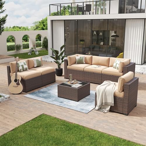 Aoxun 7 Piece Patio Furniture Set Wicker Rattan Patio Conversation Set by Aoxun