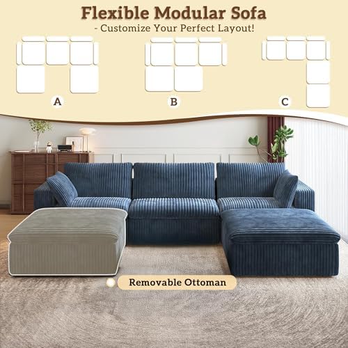 118" Cloud Couch Modular Sectional Sofa, Boneless U-Shaped Deep Seat Couch - Image 5