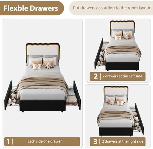 IDEALHOUSE Twin LED Bed, 2 Drawer Trundle - Image 5