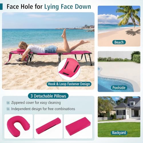 GYMAX Tanning Chair, 330lbs Beach Lounge Chair - Image 6