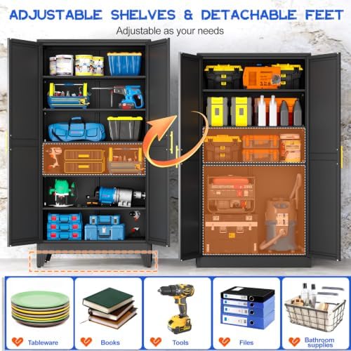 GAIOUS 79" Tall Kitchen Pantry Cabinet, Metal Storage Cabinet Black Cupboard - Image 3