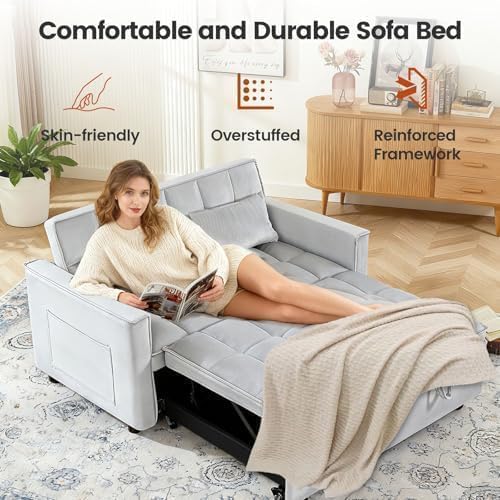 Sleeper Sofa Bed with Adjustable Backrest & Side Pockets - Image 6