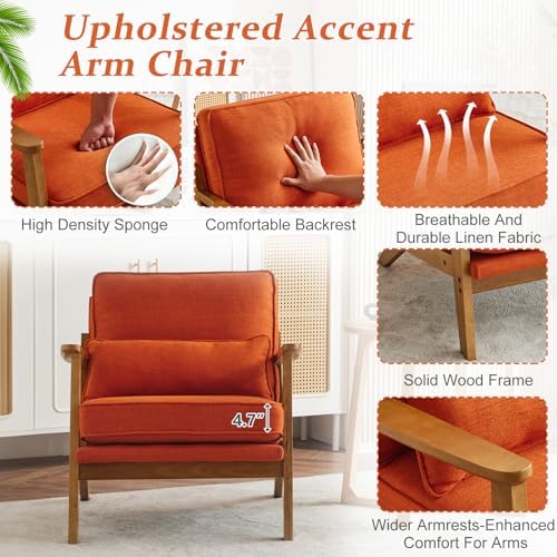 VINGLI Solid Wood Wide Armrests Accent Chair, Upholstered Mid Century Modern - Image 5