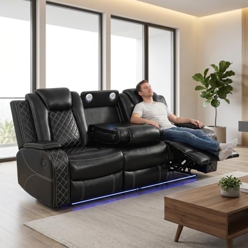 3-Piece Leather Power Recliner Sofa Set, Home Theater Seating - Image 6