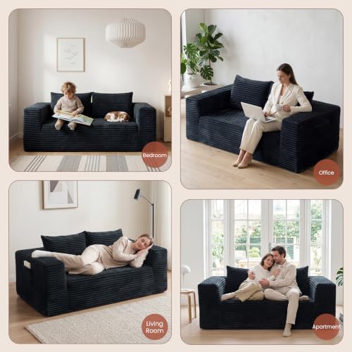 TeQsli Loveseat Boneless Sofa, Cloud Corduroy Deep Seat Couch, No Assembly - Image 7