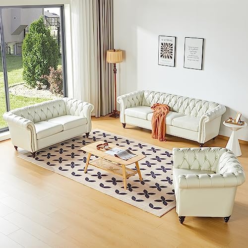ORRD Loveseat Sofa, Chesterfield Modern Faux Leather Sofa Tufted Couch 2 Seater - Image 6