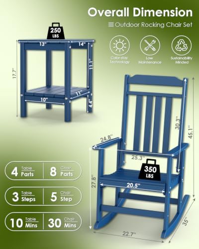 GREENVINES Outdoor Rocking Chairs Set, 2 Rockers w/ 1 Side Table - Image 3