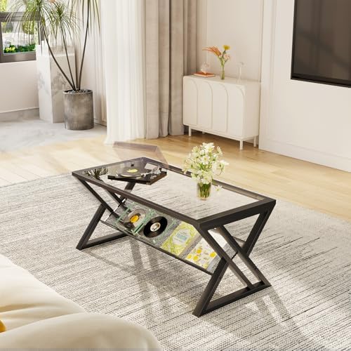 Wolawu Glass Coffee Table Living Room Table - Image 3