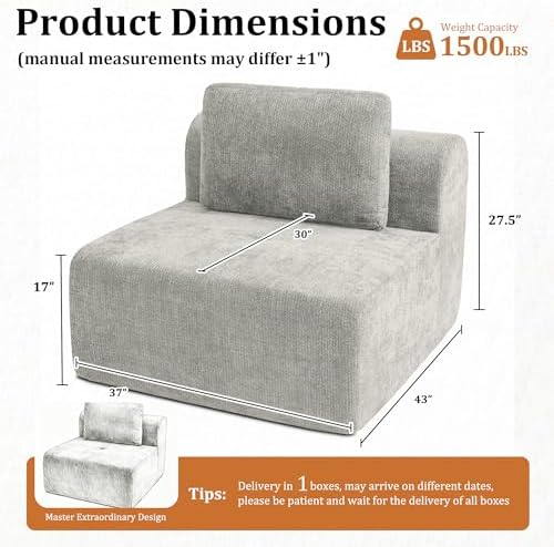 37" Oversized Boneless Couch, Comfort Cloud Sectional Couches - Image 2